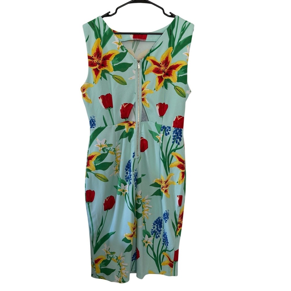 New York & Company Floral‎ Sheath Dress  Size XL Mint Green Sleeveless Stretch - Picture 3 of 11